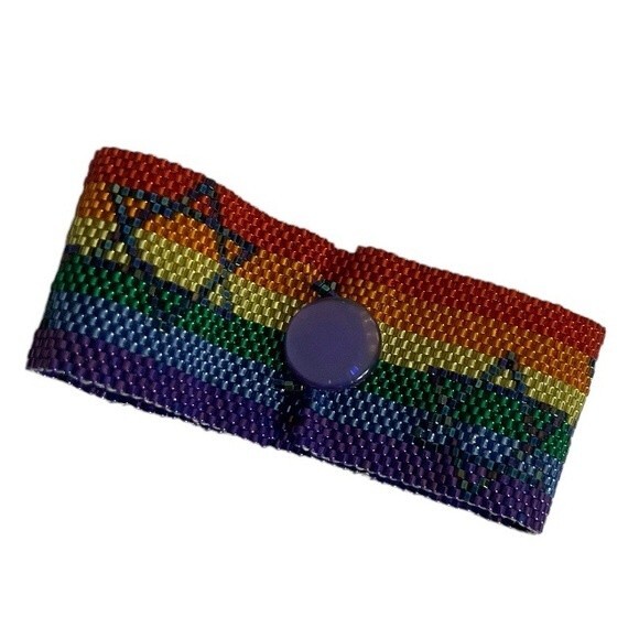 Rainbow Pride Star of David Bracelet HANDMADE Peyote Stitch Glass Seed Beads - Picture 1 of 6